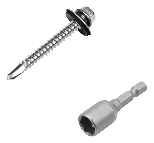 Ktechmad Kit Techo Madera: 5 Tornillos para chapa 2 1/2 + 1 Boquilla 3/8