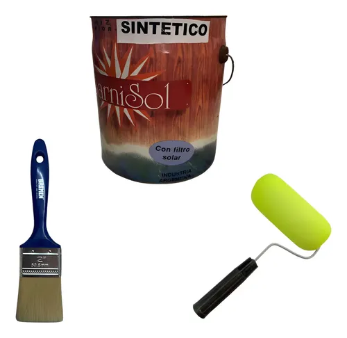 ksin18 Kit 1 barniz sintetico 18lt + Pincel 2 +  rodillo forrado 11cm
